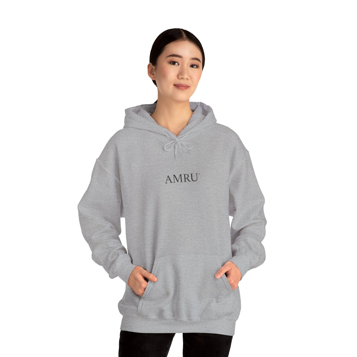 AMRU Minimal Logo Hoodie — Rose Skull Mirror Back Graphic Hoodie