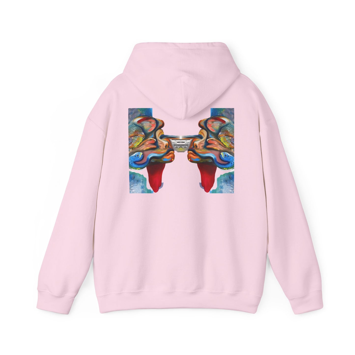 Abstract Face Mirror Hoodie — Colorful Surreal Art Pullover (AMRU)