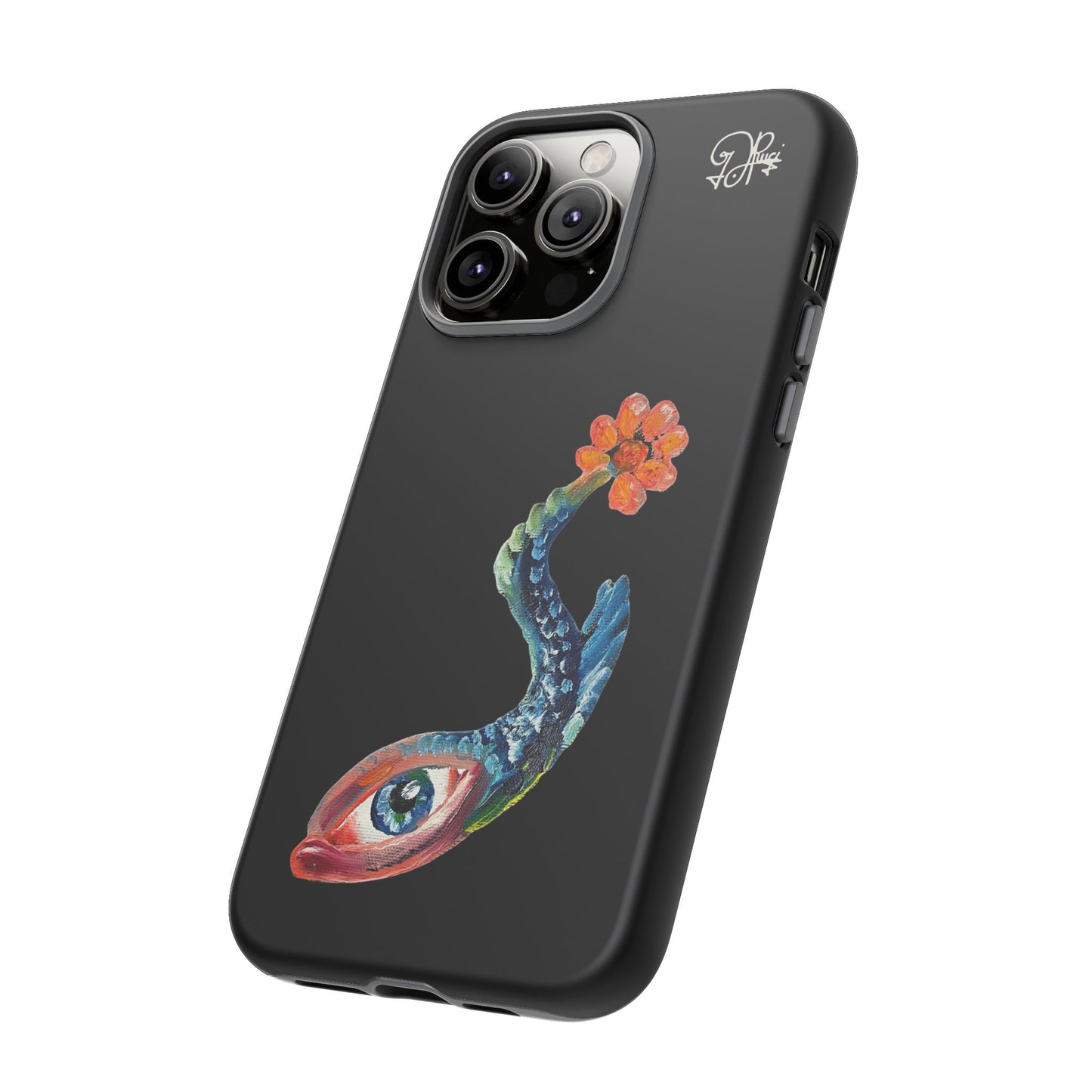 Koi Eye Tough Phone Case — Colorful Surreal Fish Design on Black