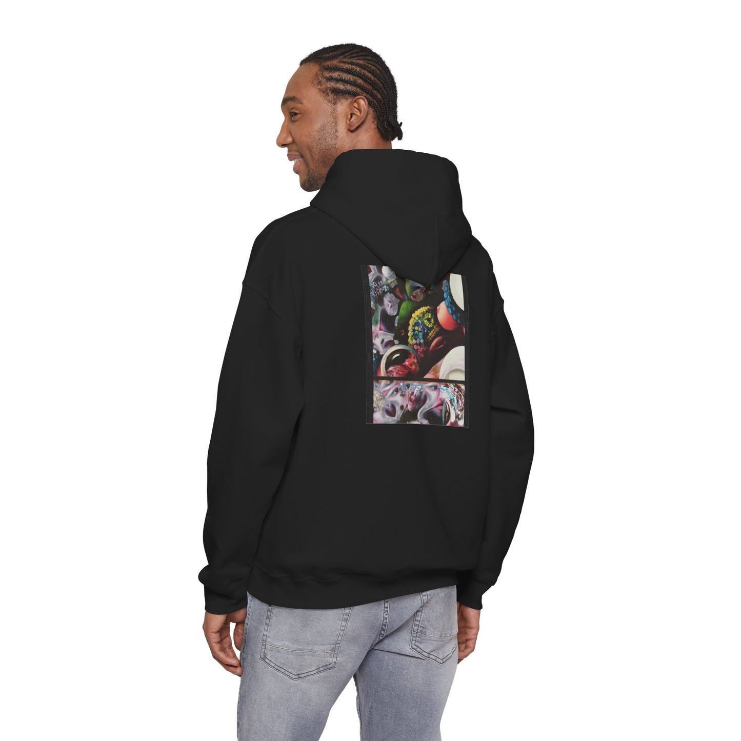 AMRU Graphic Hoodie — Abstract Cosmic Paint Pour Art Back Print