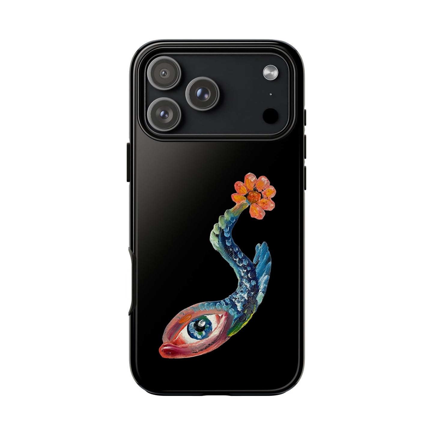 Koi Eye Tough Phone Case — Colorful Surreal Fish Design on Black