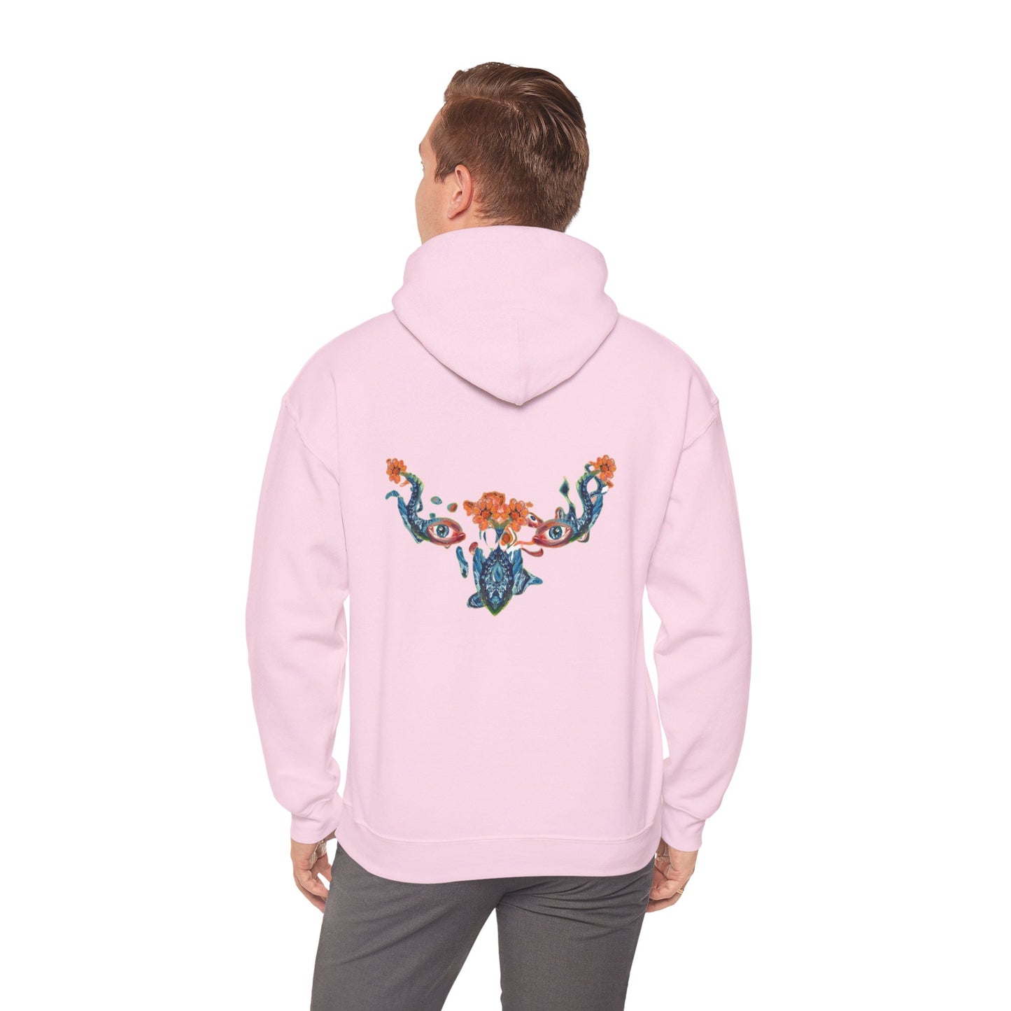 Floral Vine AMRU Hoodie — Minimal Logo Front, Embroidered Floral Back Sweatshirt