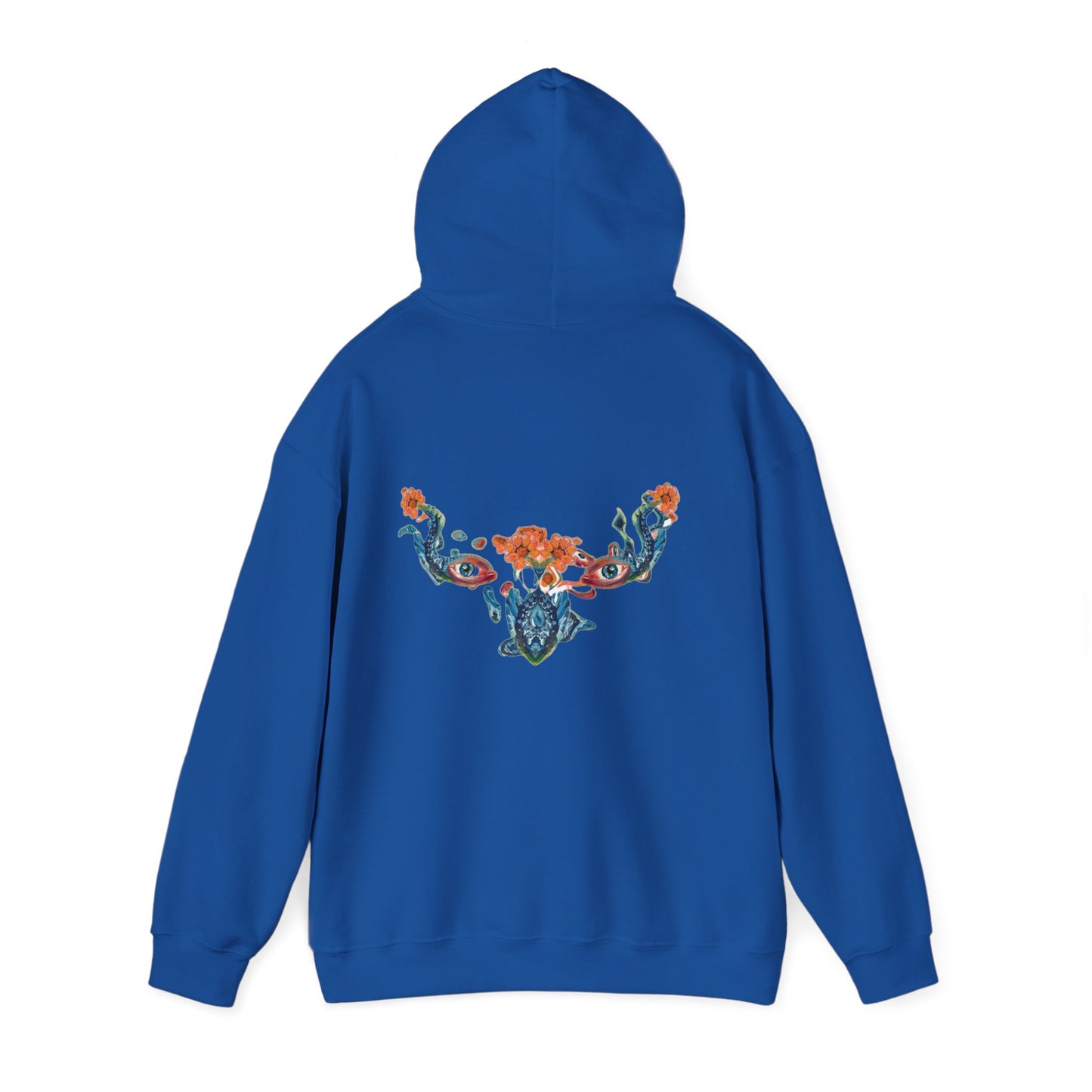 Floral Vine AMRU Hoodie — Minimal Logo Front, Embroidered Floral Back Sweatshirt