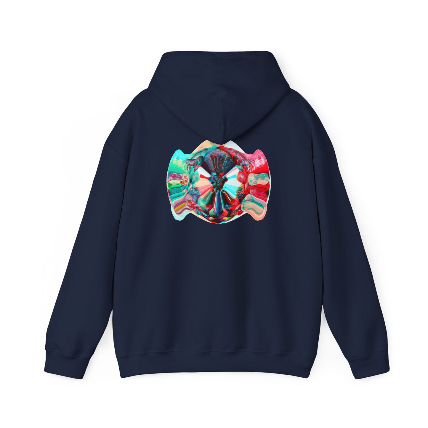 Hoodie — AMRU Minimal Front Logo & Colorful Abstract Back Art