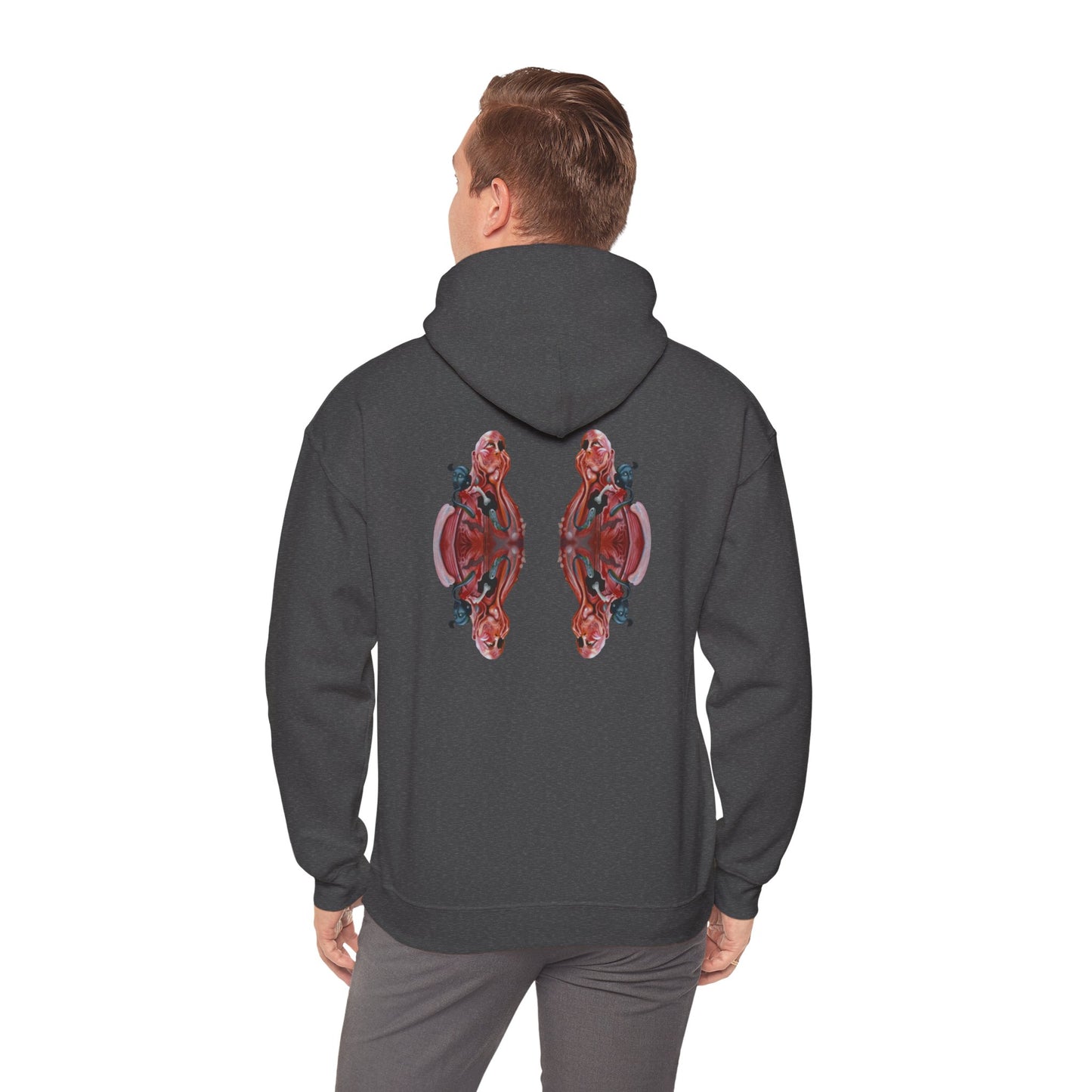 AMRU Minimal Logo Hoodie — Rose Skull Mirror Back Graphic Hoodie