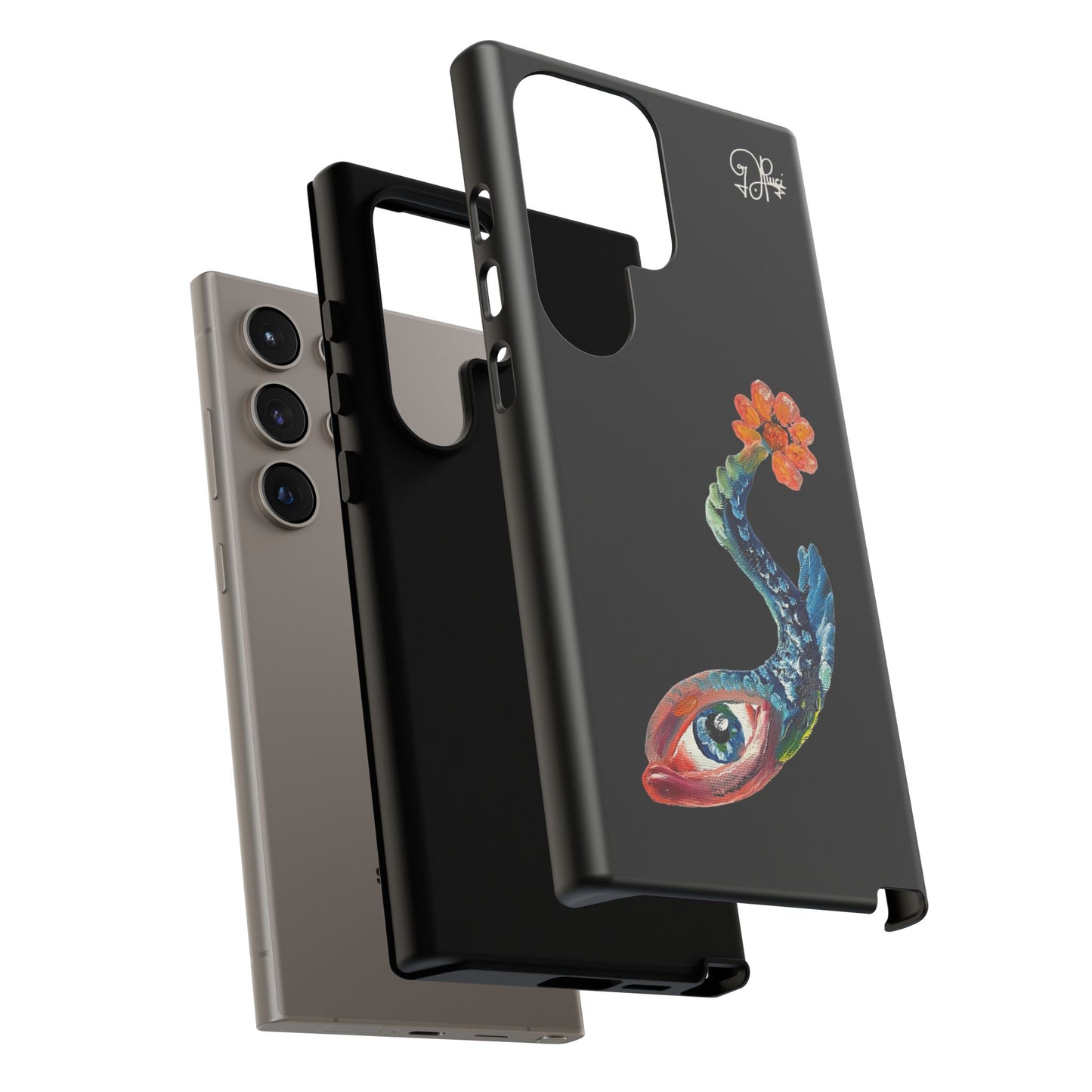 Koi Eye Tough Phone Case — Colorful Surreal Fish Design on Black