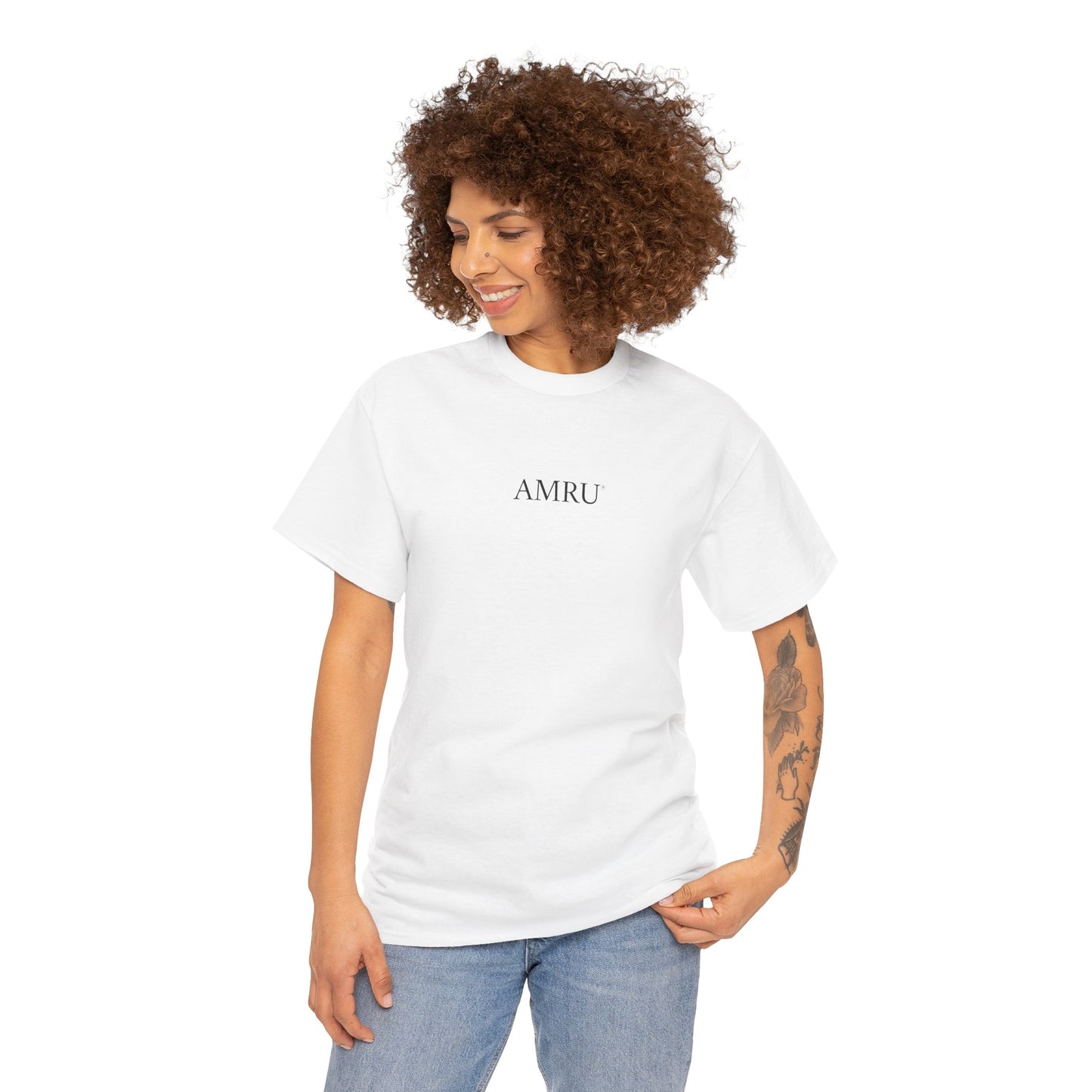 AMRU Minimalist Tee — Abstract Brushstroke Back Graphic