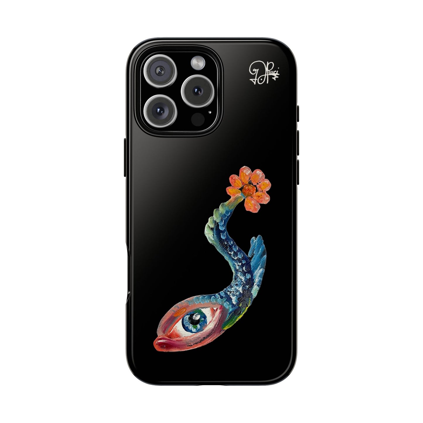 Koi Eye Tough Phone Case — Colorful Surreal Fish Design on Black