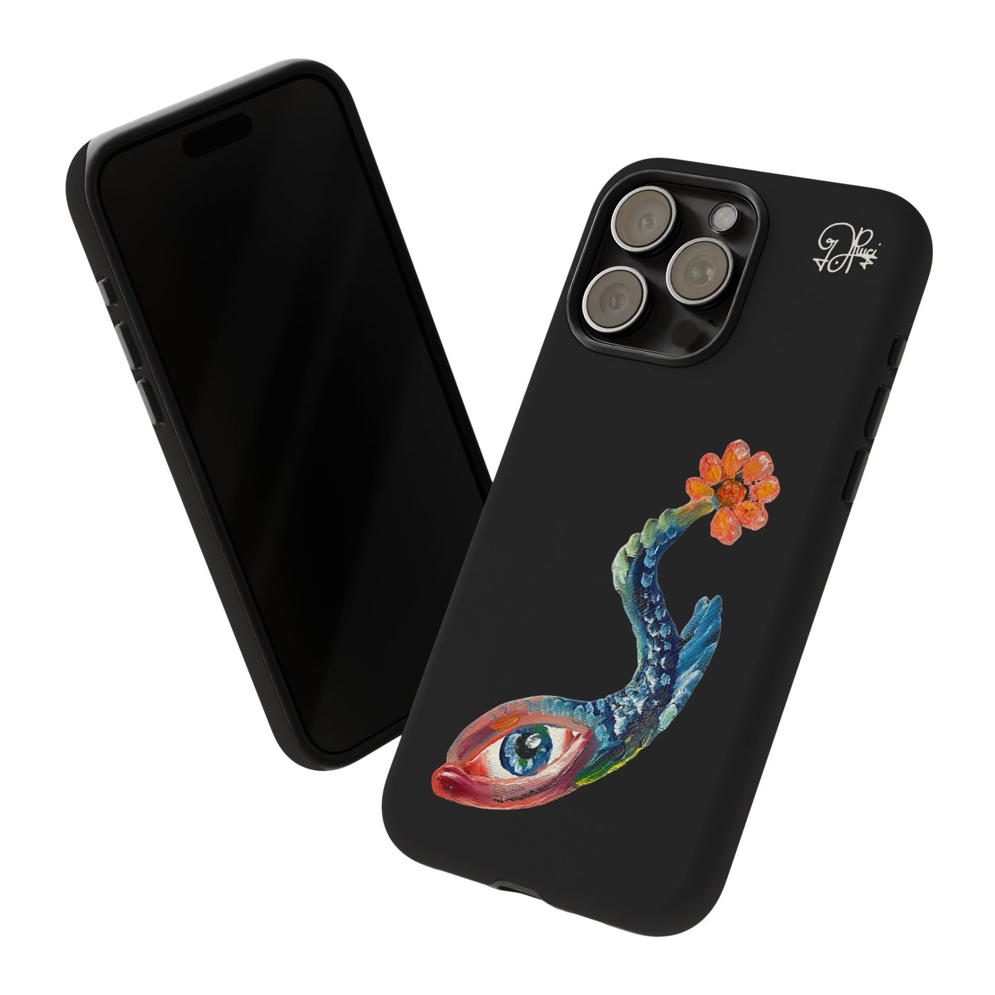 Koi Eye Tough Phone Case — Colorful Surreal Fish Design on Black