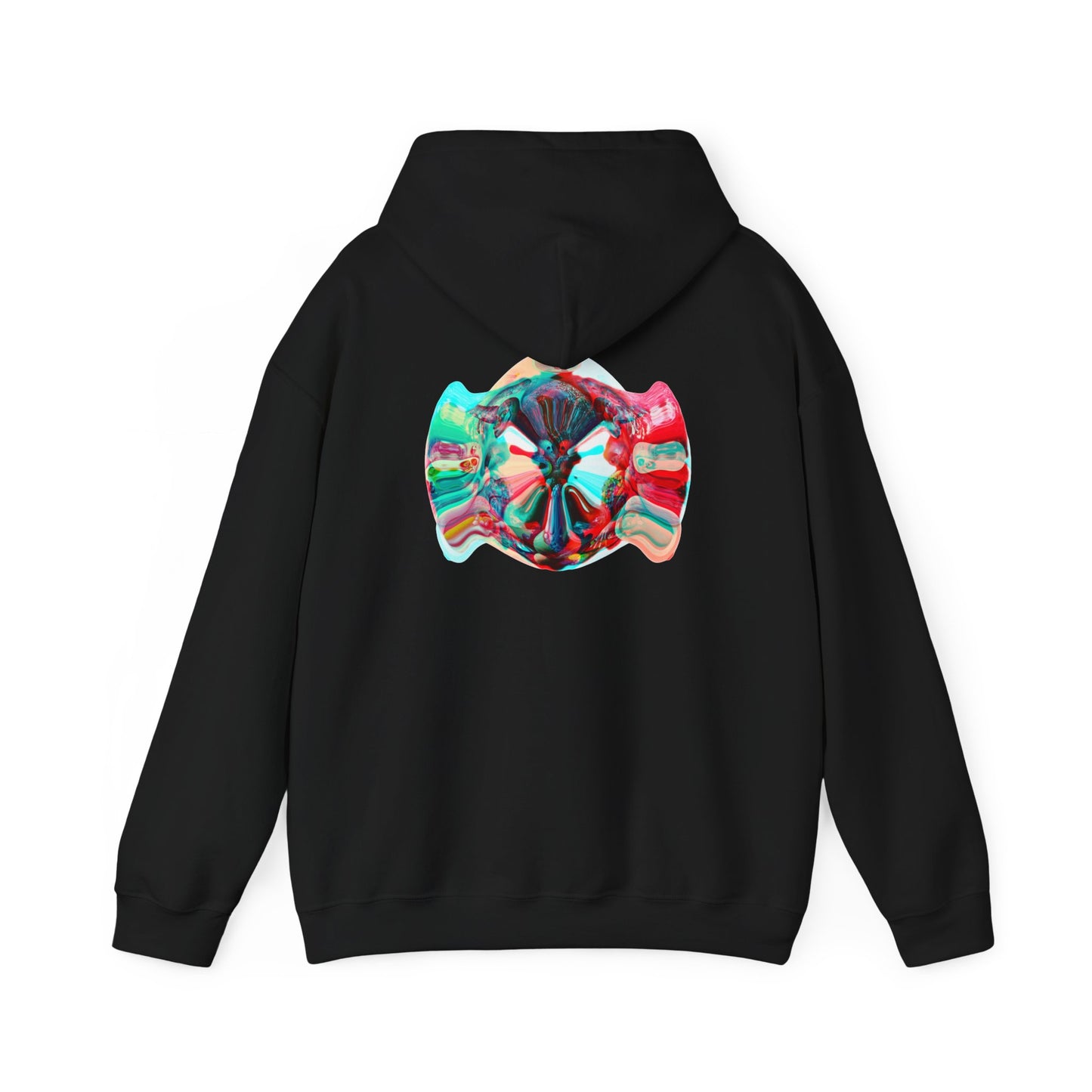 Hoodie — AMRU Minimal Front Logo & Colorful Abstract Back Art