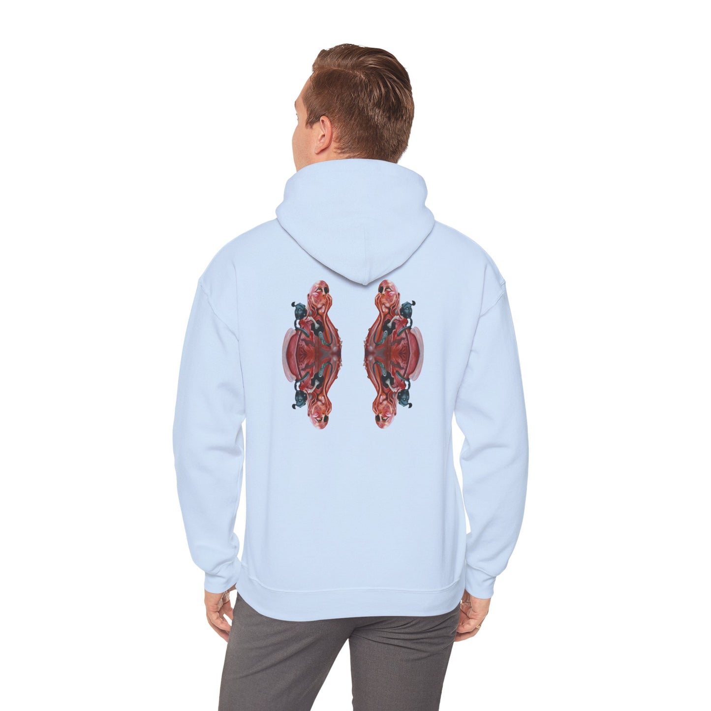 AMRU Minimal Logo Hoodie — Rose Skull Mirror Back Graphic Hoodie