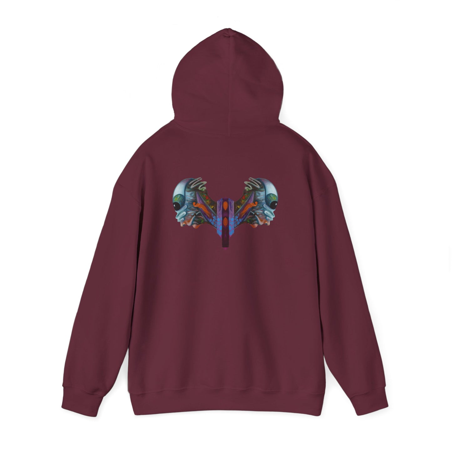 AMRU Minimal Logo Hoodie — Artistic Skull Wing Back Graphic Pullover