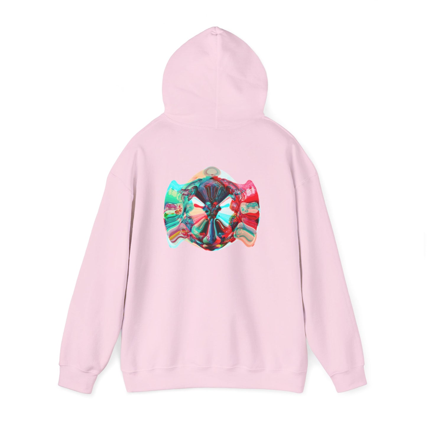 Hoodie — AMRU Minimal Front Logo & Colorful Abstract Back Art
