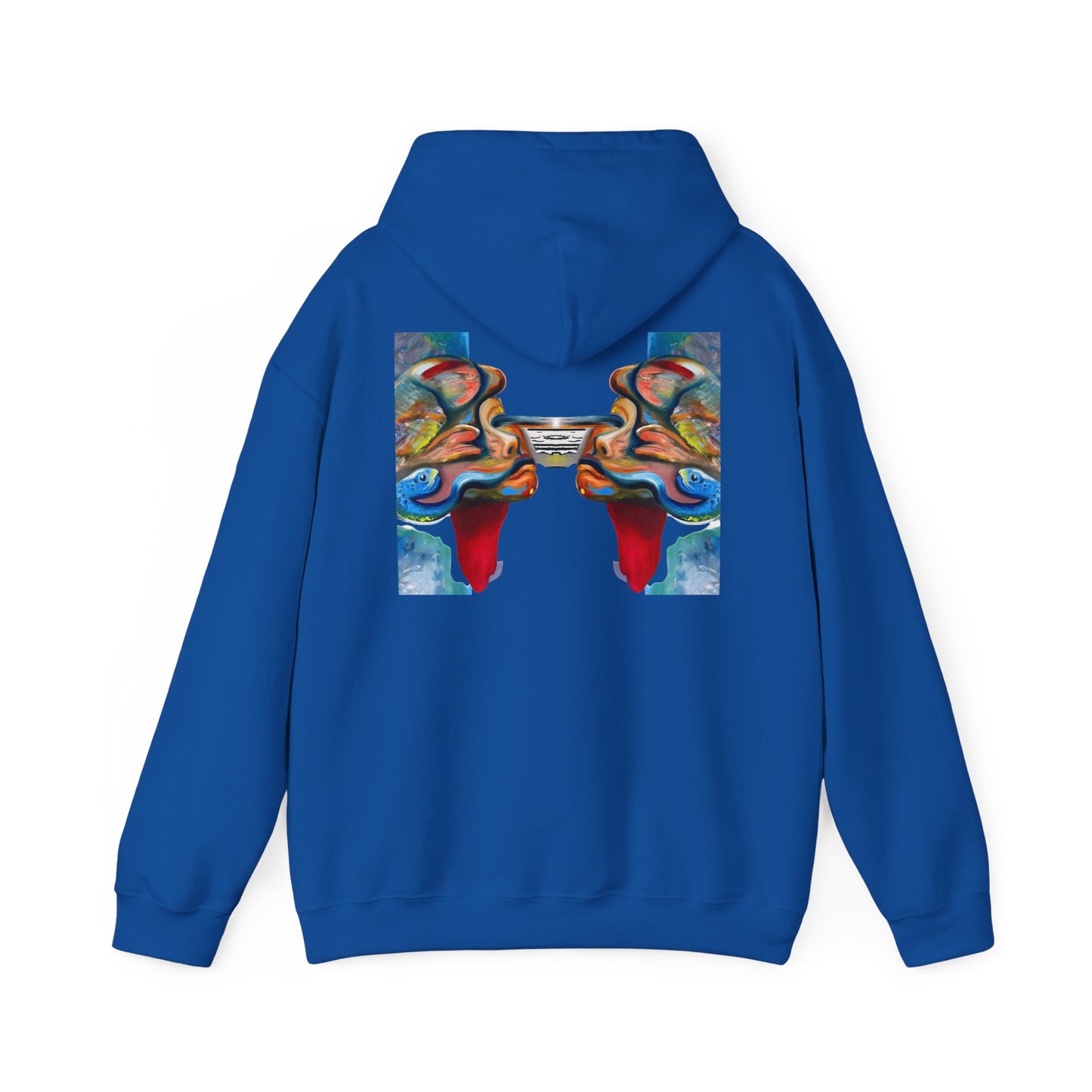 Abstract Face Mirror Hoodie — Colorful Surreal Art Pullover (AMRU)