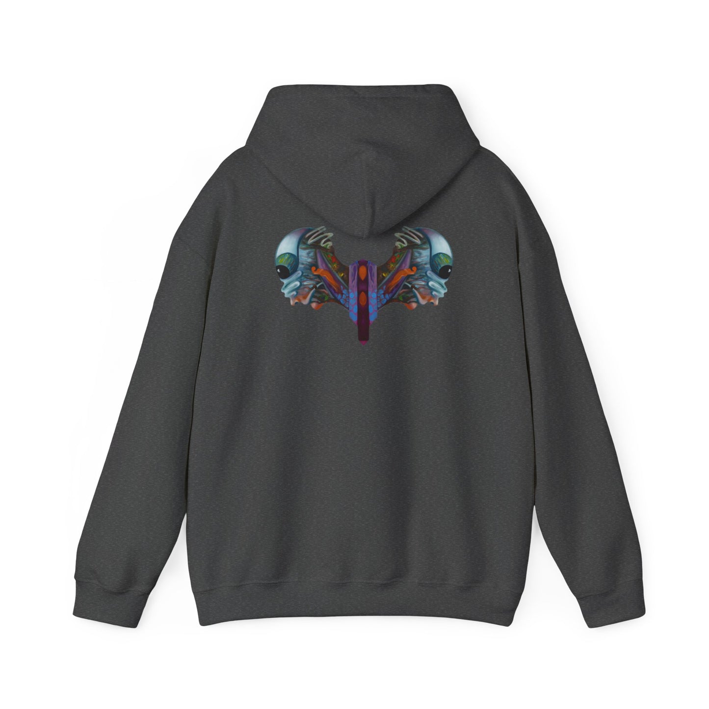 AMRU Minimal Logo Hoodie — Artistic Skull Wing Back Graphic Pullover