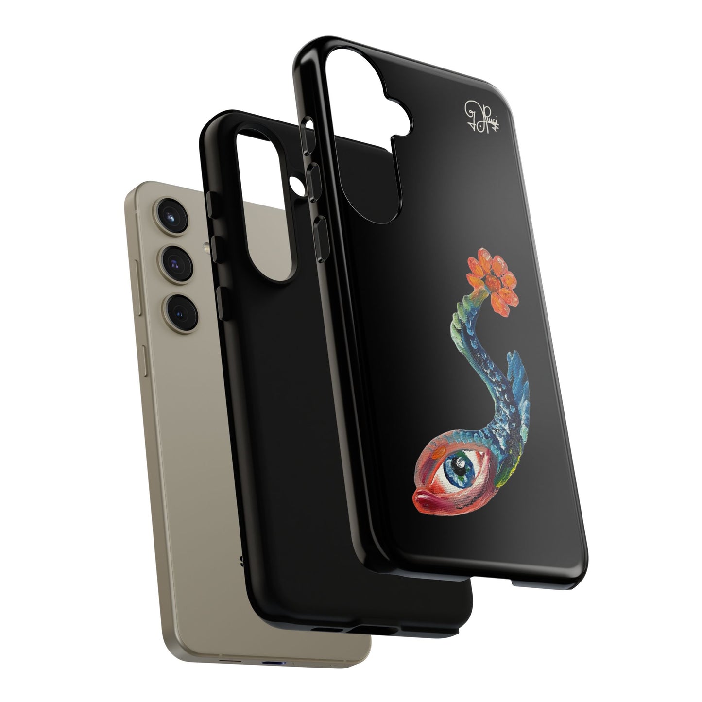 Koi Eye Tough Phone Case — Colorful Surreal Fish Design on Black