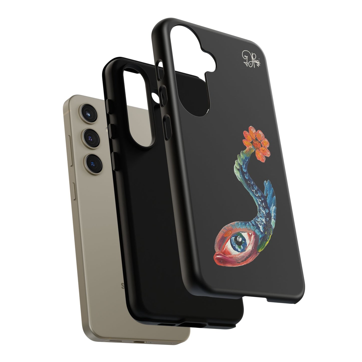 Koi Eye Tough Phone Case — Colorful Surreal Fish Design on Black