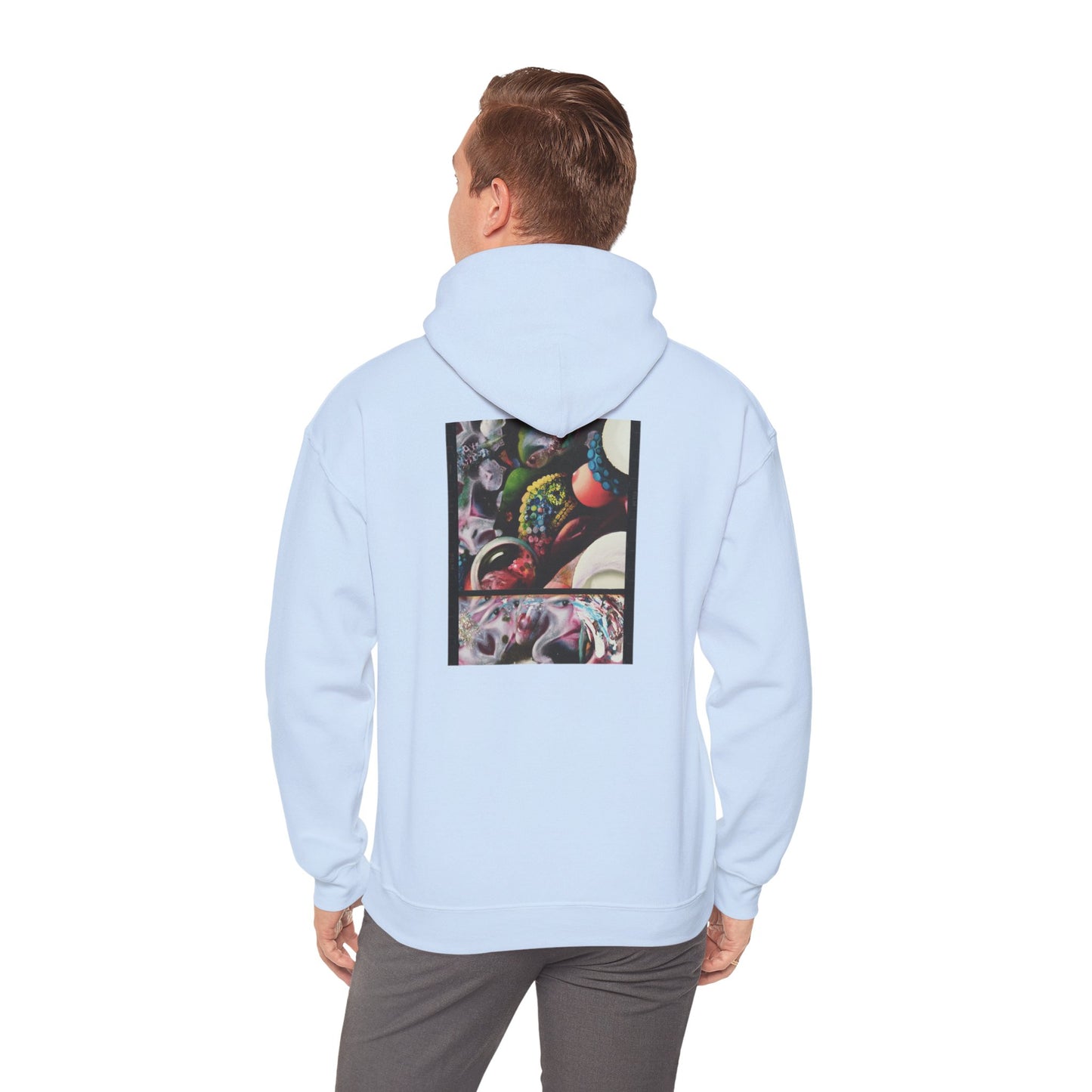 AMRU Graphic Hoodie — Abstract Cosmic Paint Pour Art Back Print