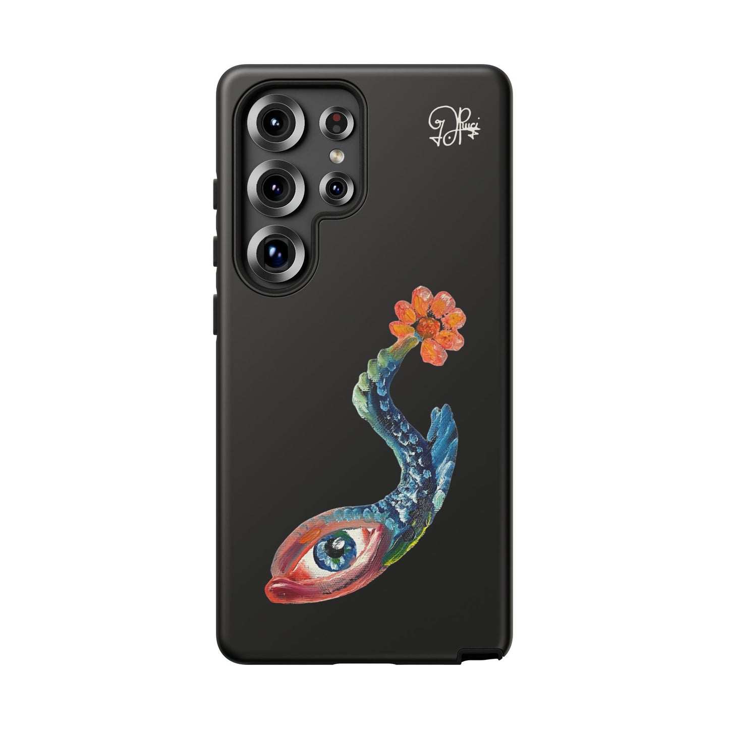 Koi Eye Tough Phone Case — Colorful Surreal Fish Design on Black