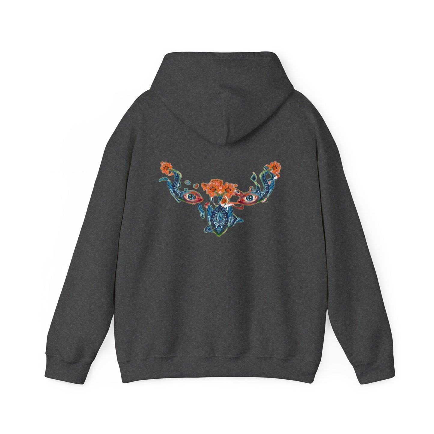Floral Vine AMRU Hoodie — Minimal Logo Front, Embroidered Floral Back Sweatshirt