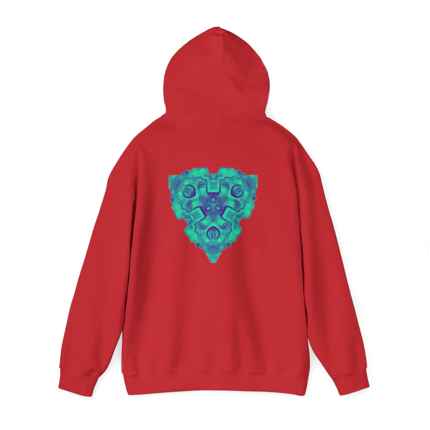 AMRU Minimal Logo Hoodie — Geometric Teal Mandala Back Graphic