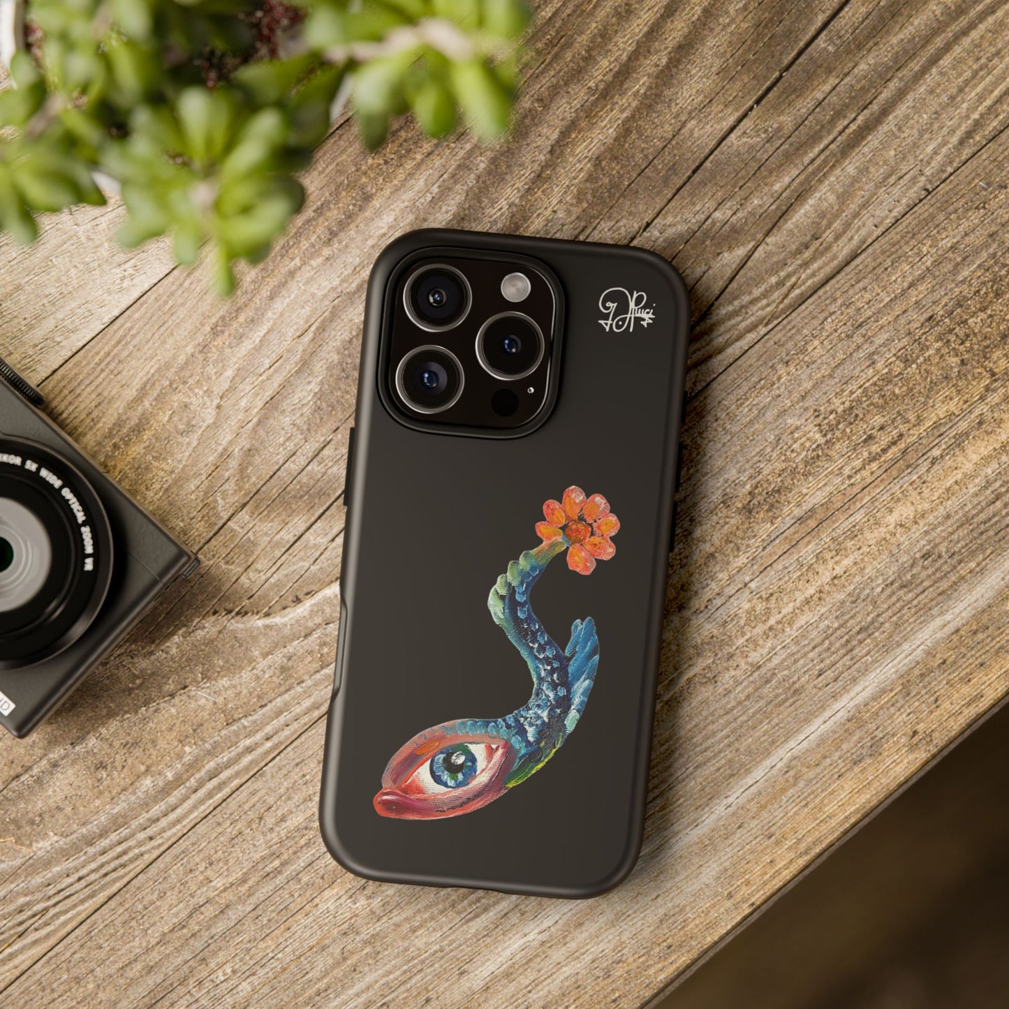 Koi Eye Tough Phone Case — Colorful Surreal Fish Design on Black