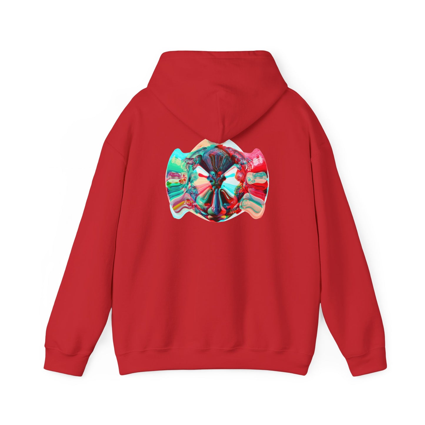 Hoodie — AMRU Minimal Front Logo & Colorful Abstract Back Art