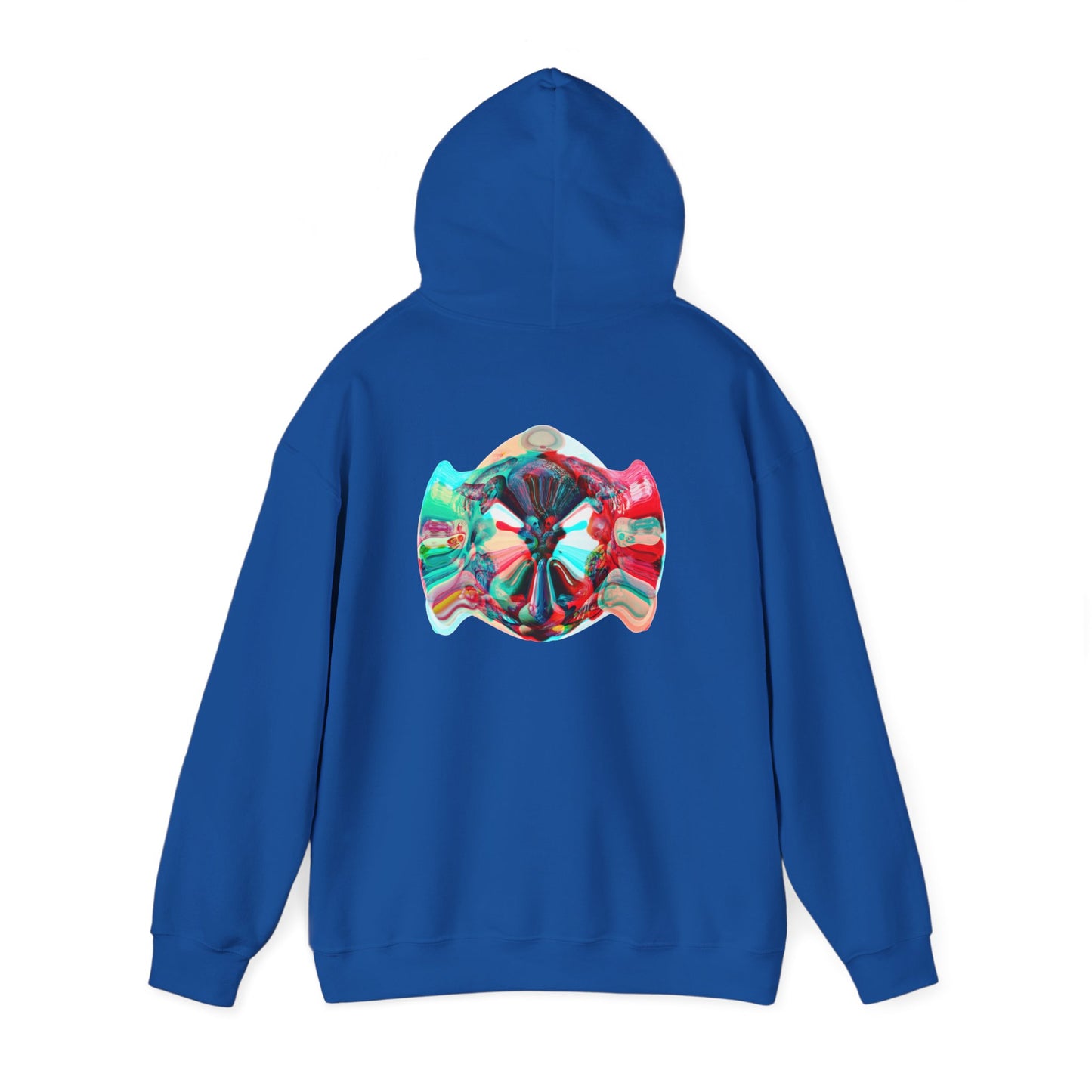 Hoodie — AMRU Minimal Front Logo & Colorful Abstract Back Art