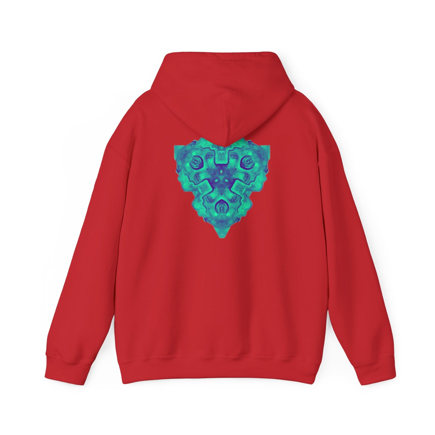AMRU Minimal Logo Hoodie — Geometric Teal Mandala Back Graphic