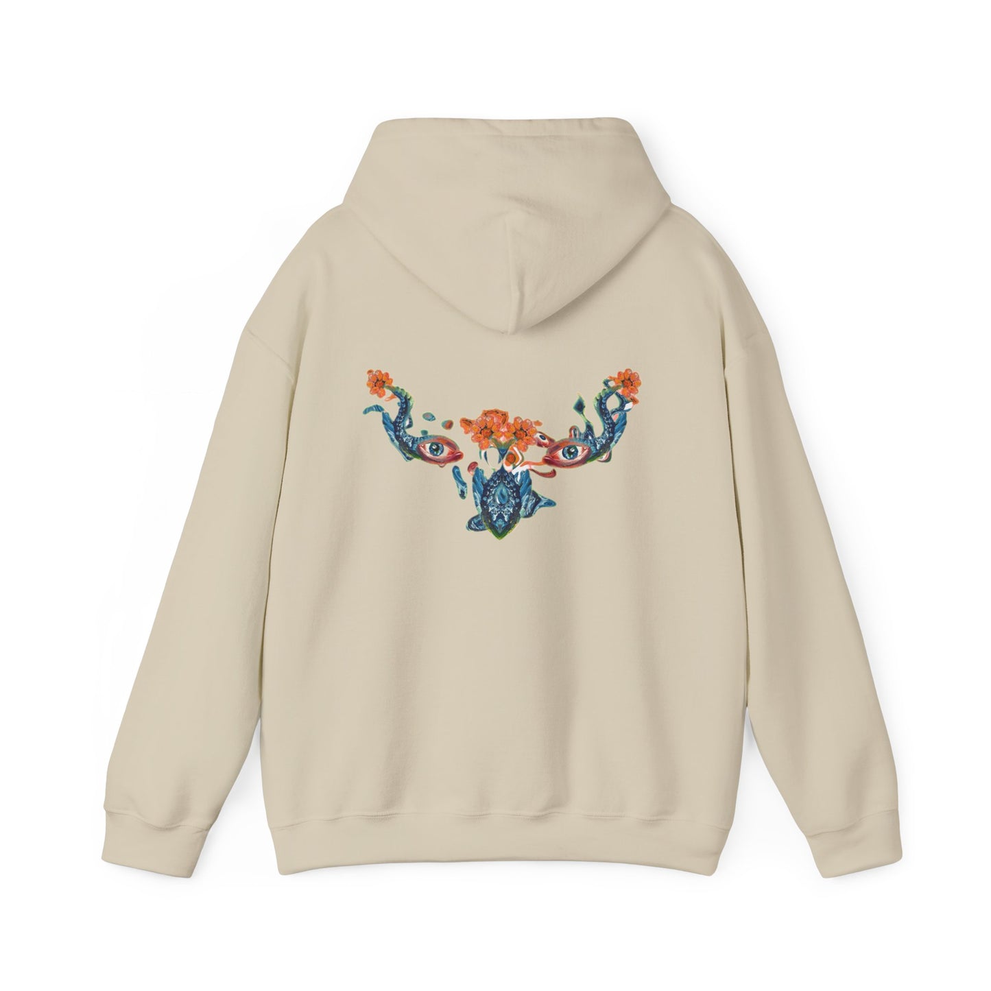 Floral Vine AMRU Hoodie — Minimal Logo Front, Embroidered Floral Back Sweatshirt