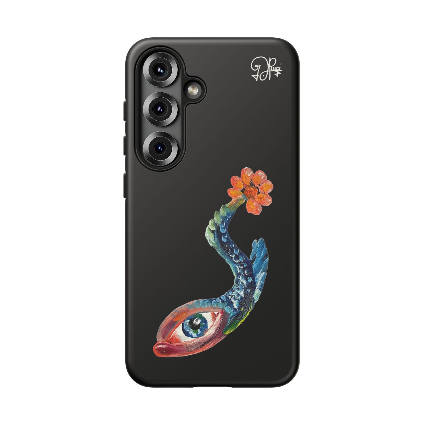 Koi Eye Tough Phone Case — Colorful Surreal Fish Design on Black