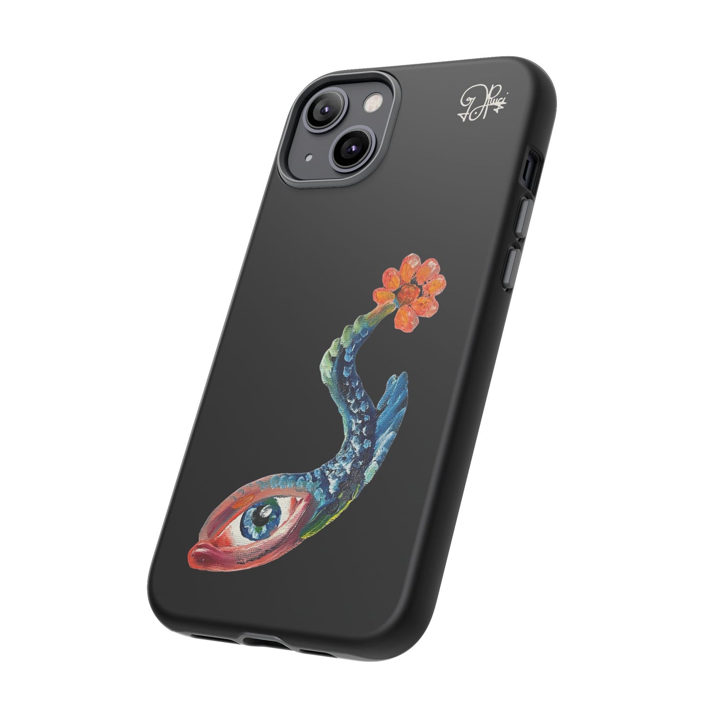 Koi Eye Tough Phone Case — Colorful Surreal Fish Design on Black