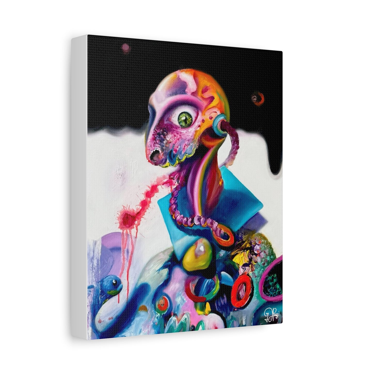 Surreal Neon Creature Matte Canvas Art — Colorful Abstract Pop-Surrealism Wall Decor