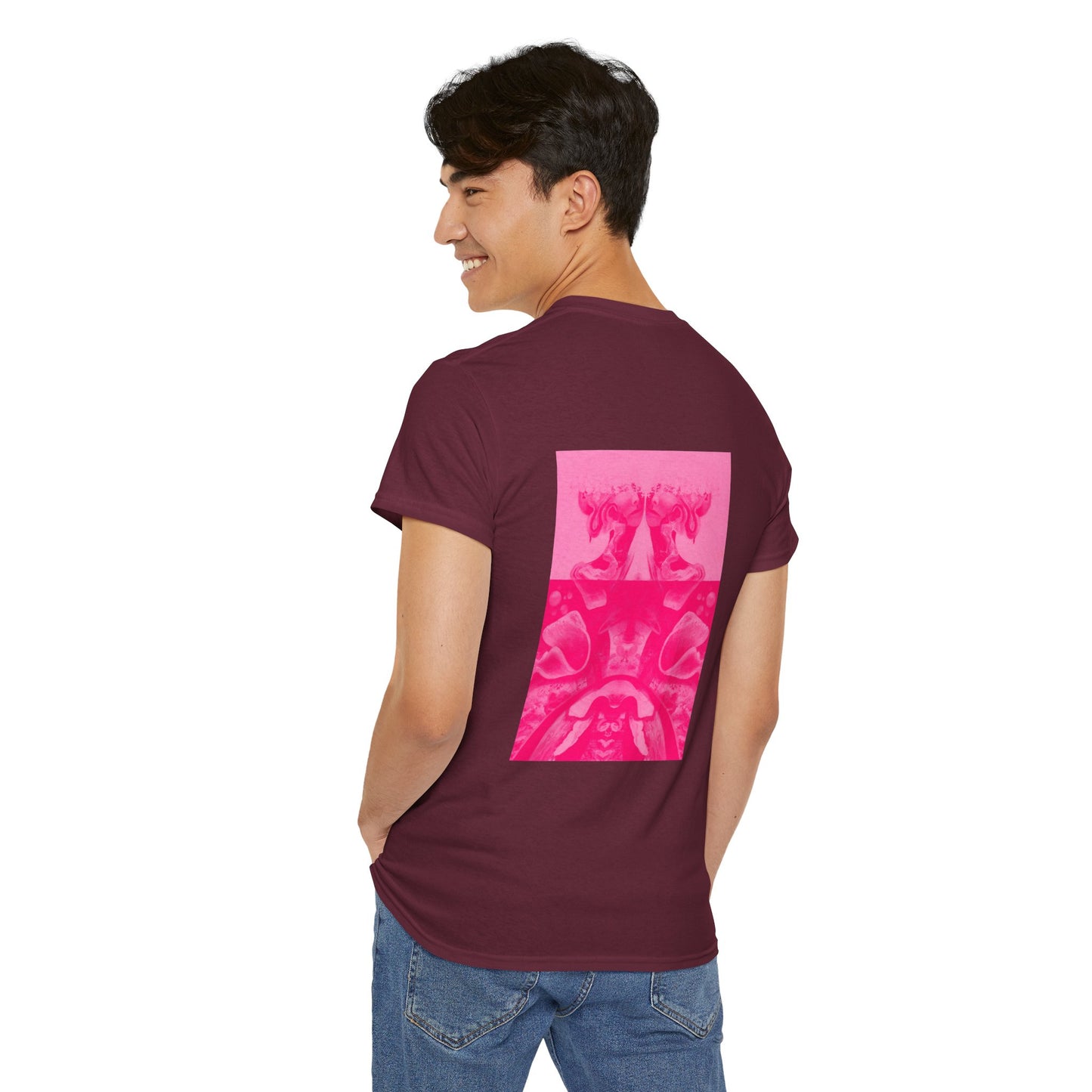 Graphic Tee — Hot Pink Abstract Mirror Design