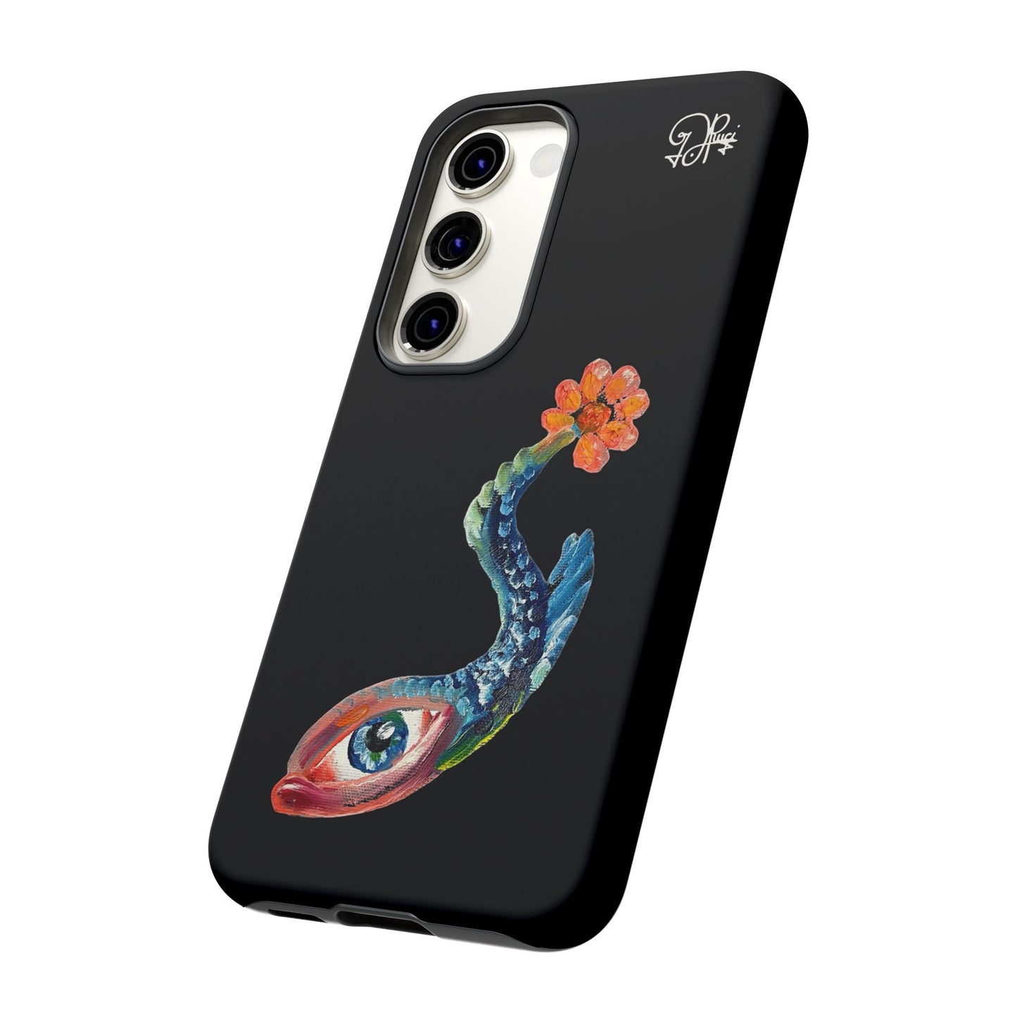 Koi Eye Tough Phone Case — Colorful Surreal Fish Design on Black