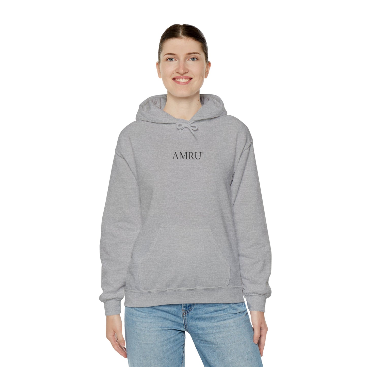 Floral Vine AMRU Hoodie — Minimal Logo Front, Embroidered Floral Back Sweatshirt