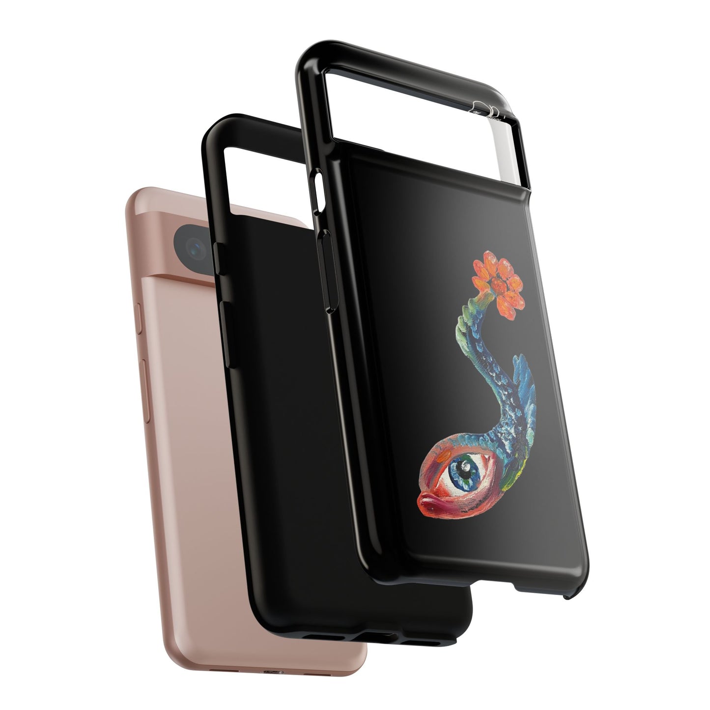 Koi Eye Tough Phone Case — Colorful Surreal Fish Design on Black