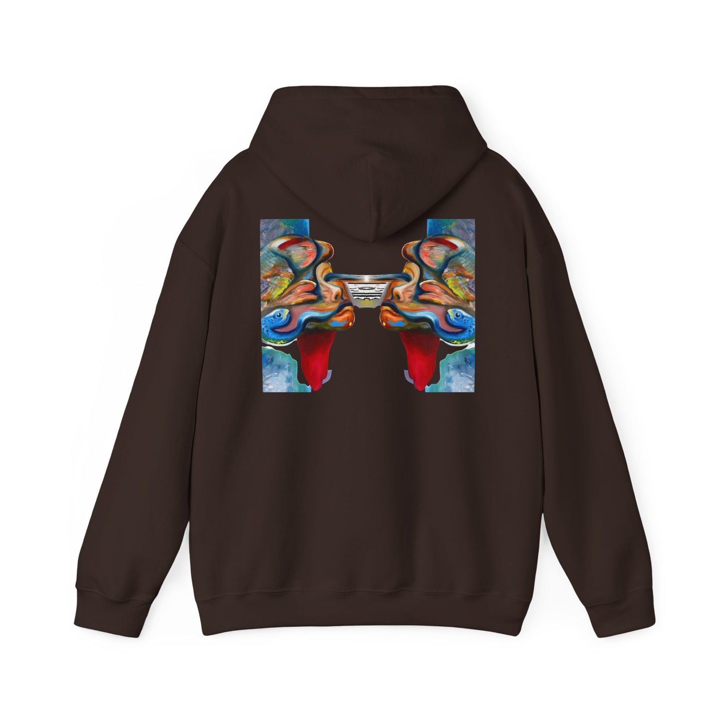 Abstract Face Mirror Hoodie — Colorful Surreal Art Pullover (AMRU)