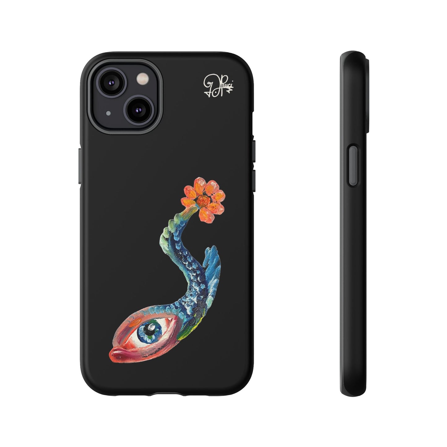 Koi Eye Tough Phone Case — Colorful Surreal Fish Design on Black