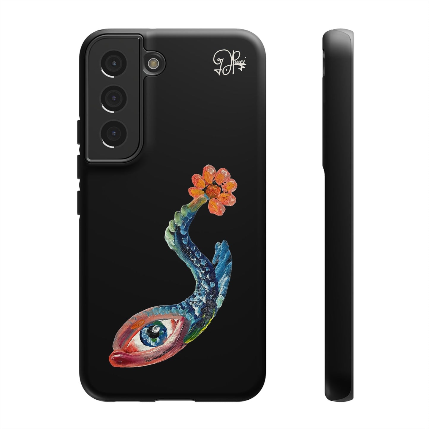 Koi Eye Tough Phone Case — Colorful Surreal Fish Design on Black