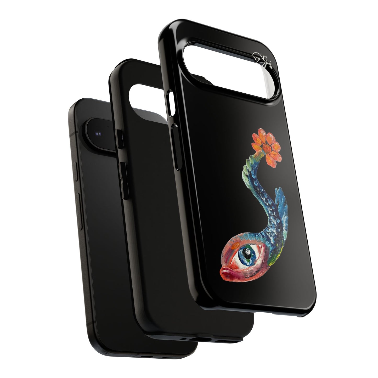 Koi Eye Tough Phone Case — Colorful Surreal Fish Design on Black