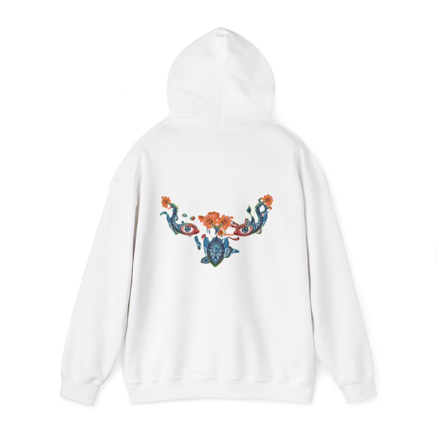 Floral Vine AMRU Hoodie — Minimal Logo Front, Embroidered Floral Back Sweatshirt