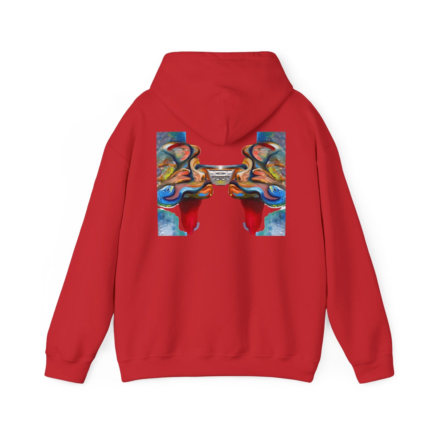 Abstract Face Mirror Hoodie — Colorful Surreal Art Pullover (AMRU)