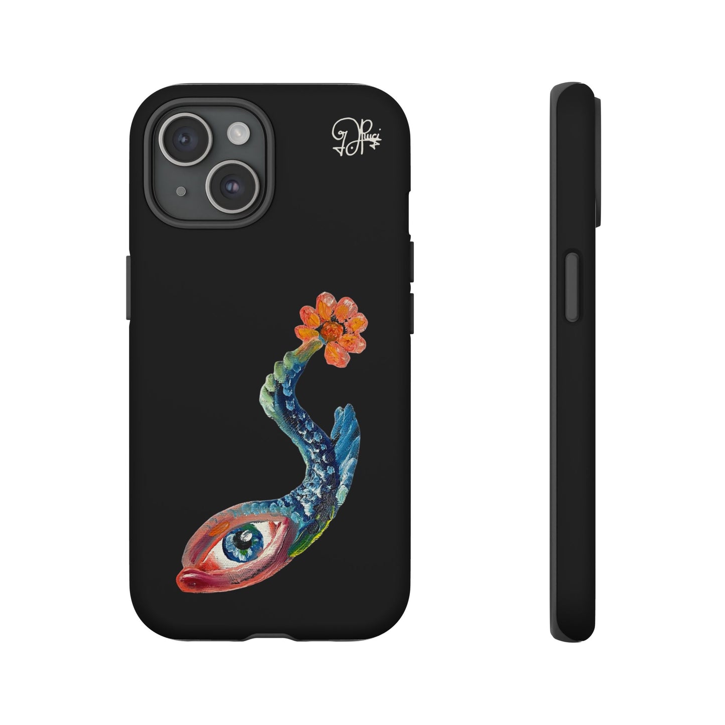 Koi Eye Tough Phone Case — Colorful Surreal Fish Design on Black