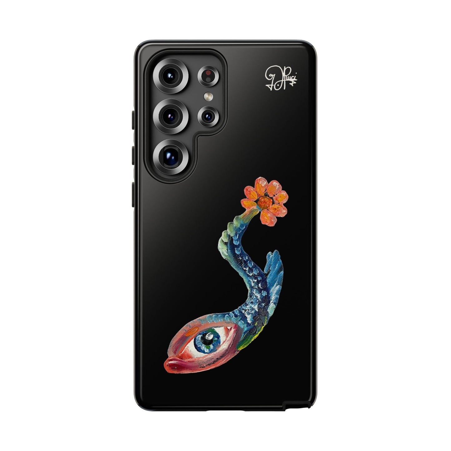 Koi Eye Tough Phone Case — Colorful Surreal Fish Design on Black