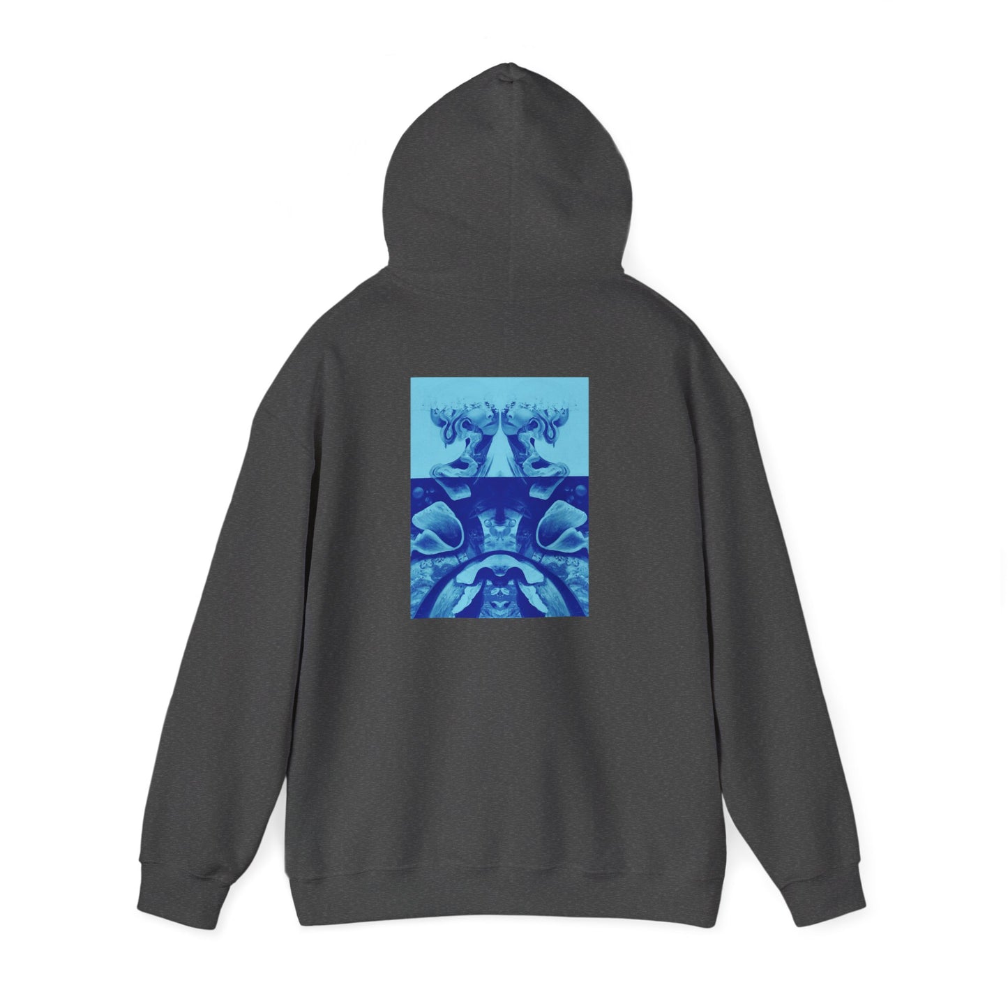 AMRU Minimal Logo Hoodie with Blue Abstract Back Print