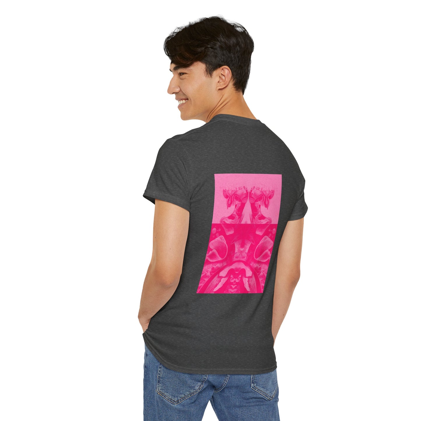 Graphic Tee — Hot Pink Abstract Mirror Design