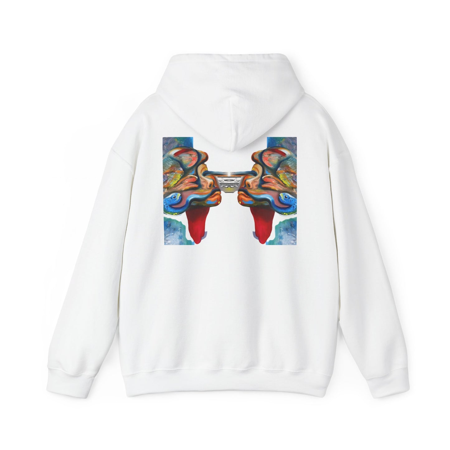 Abstract Face Mirror Hoodie — Colorful Surreal Art Pullover (AMRU)