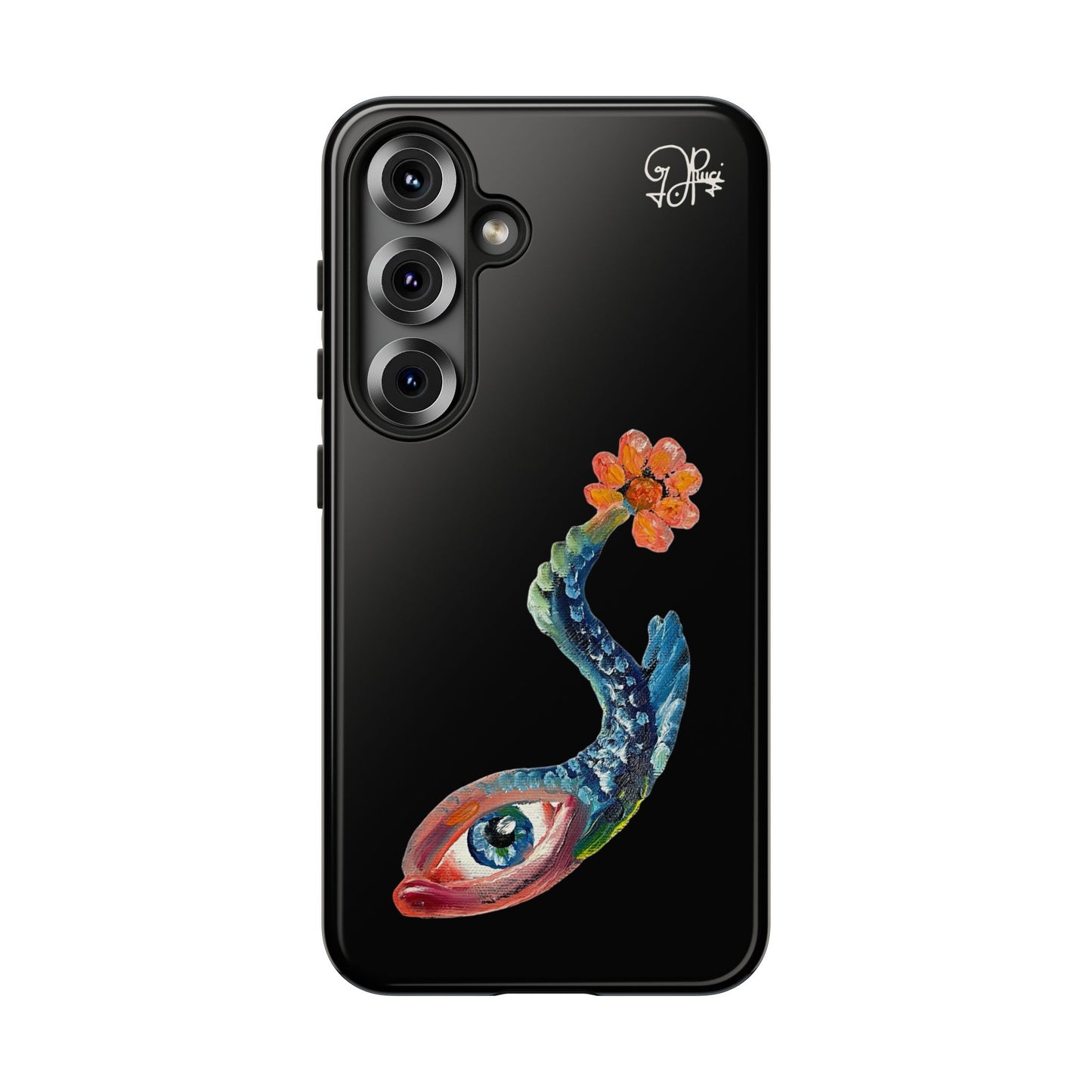 Koi Eye Tough Phone Case — Colorful Surreal Fish Design on Black