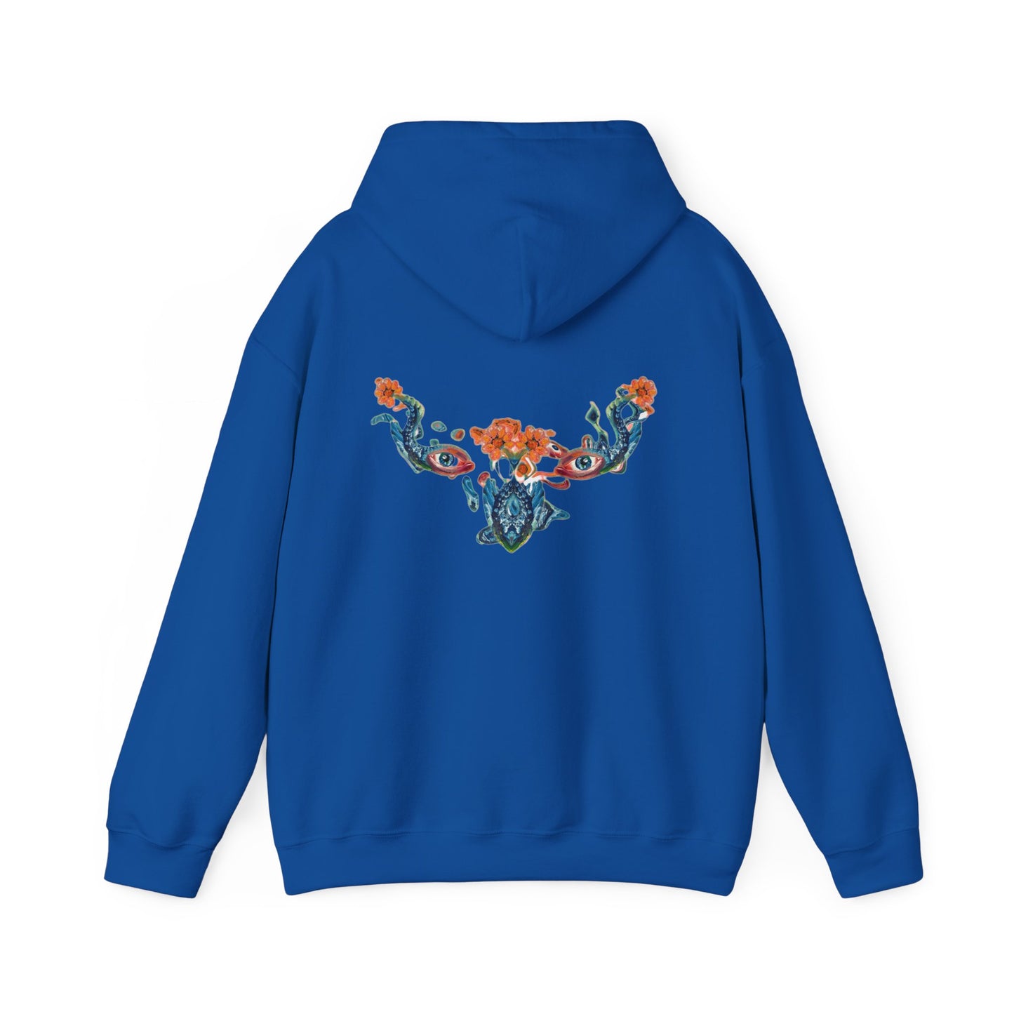Floral Vine AMRU Hoodie — Minimal Logo Front, Embroidered Floral Back Sweatshirt